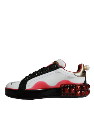 Weiße rote Kristalle Leder Portofino Turnschuhe