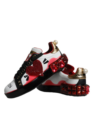 Weiße rote Kristalle Leder Portofino Turnschuhe