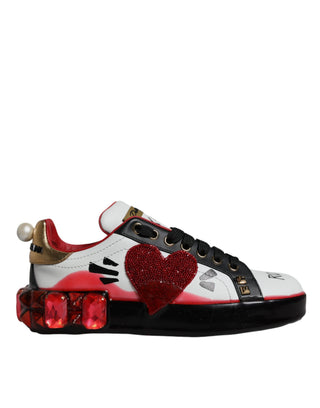 Weiße rote Kristalle Leder Portofino Turnschuhe