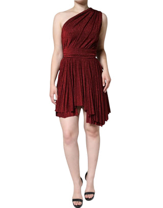 Rotes, plissiertes Mini-A-Linien-Kleid mit One-Shoulder-Träger