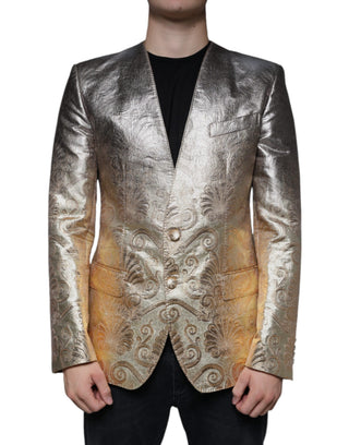 Goldener Jacquard-Blazer mit nur einer Knopfreihe