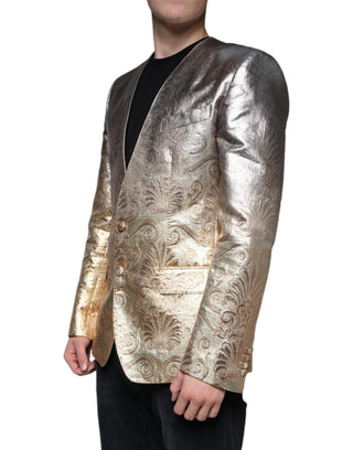 Goldener Jacquard-Blazer mit nur einer Knopfreihe