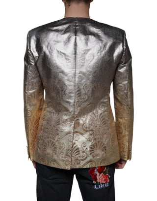 Goldener Jacquard-Blazer mit nur einer Knopfreihe