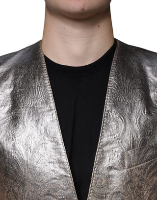 Goldener Jacquard-Blazer mit nur einer Knopfreihe