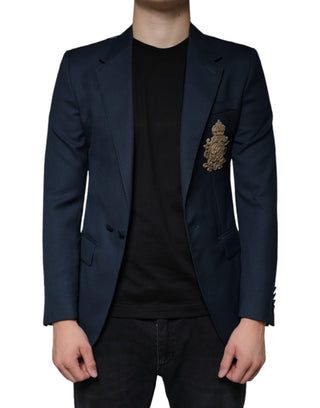 Blue Wool Logo Single Breasted Coat Blazer