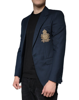 Blazer de abrigo azul de lana con logo de un solo botón