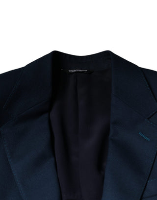 Blazer de abrigo azul de lana con logo de un solo botón