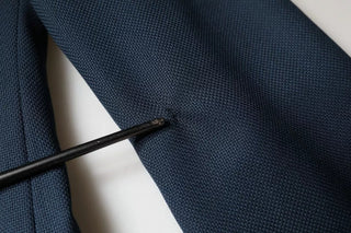 Blazer de abrigo azul de lana con logo de un solo botón