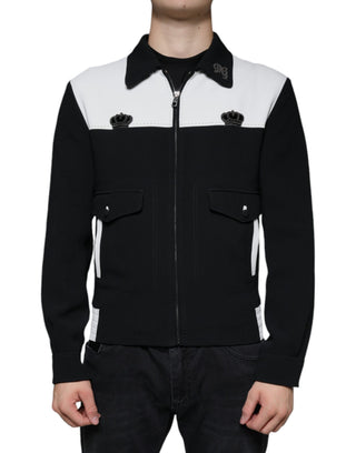 Schwarz-weißes DG Crown Blouson Jacket mit durchgehendem Reißverschluss