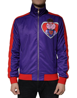 Lila Bomberjacke mit durchgehendem Reißverschluss und Schweine-Design