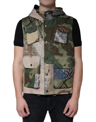 Chaleco con capucha multicolor de patchwork
