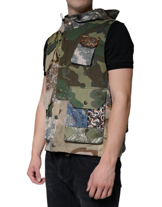 Chaleco con capucha multicolor de patchwork
