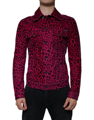 Fuchsiafarbene Leoparden-Hemdjacke mit Kragen