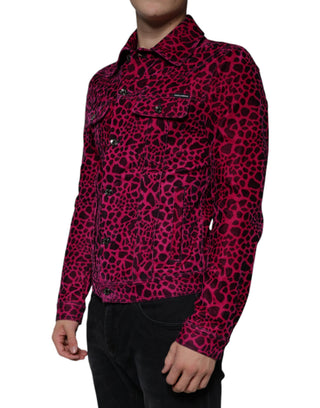 Fuchsiafarbene Leoparden-Hemdjacke mit Kragen
