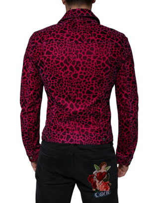 Fuchsiafarbene Leoparden-Hemdjacke mit Kragen