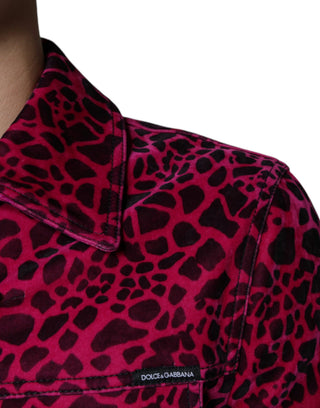 Fuchsiafarbene Leoparden-Hemdjacke mit Kragen