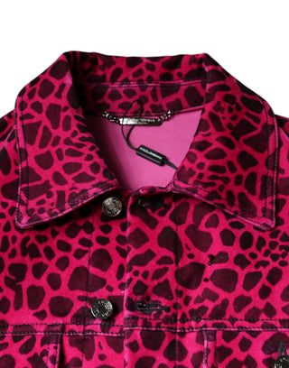 Fuchsiafarbene Leoparden-Hemdjacke mit Kragen