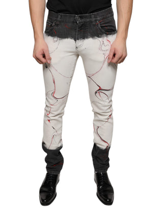 Schwarz-weiß bedruckte Skinny-Jeans für Herren