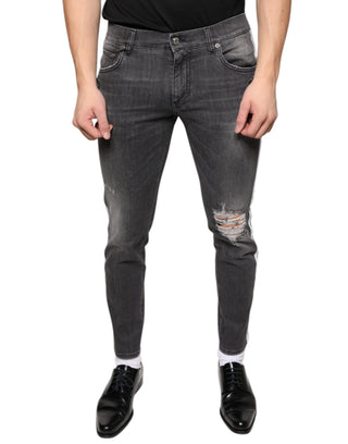 Schwarze, zerrissene Skinny-Jeans aus Baumwolle für Herren