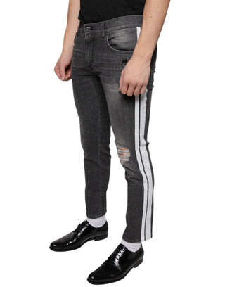 Schwarze, zerrissene Skinny-Jeans aus Baumwolle für Herren
