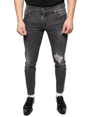 Schwarze, zerrissene Skinny-Jeans aus Baumwolle für Herren