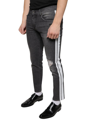 Schwarze, zerrissene Skinny-Jeans aus Baumwolle für Herren