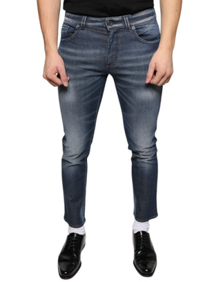 Dunkelblaue gewaschene Skinny Jeans aus Baumwolle