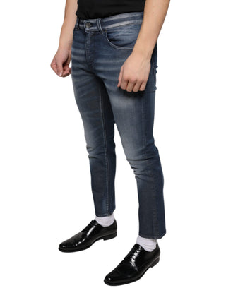 Dunkelblaue gewaschene Skinny Jeans aus Baumwolle