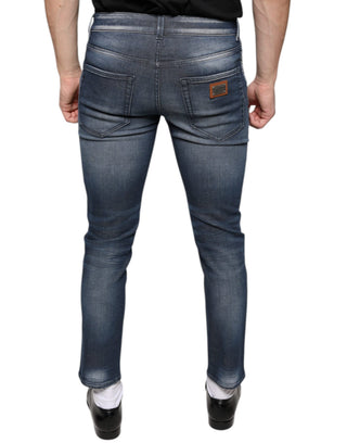 Dunkelblaue gewaschene Skinny Jeans aus Baumwolle