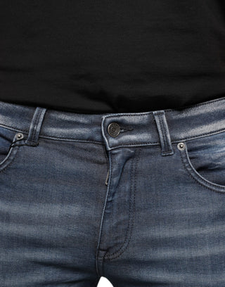 Dunkelblaue gewaschene Skinny Jeans aus Baumwolle