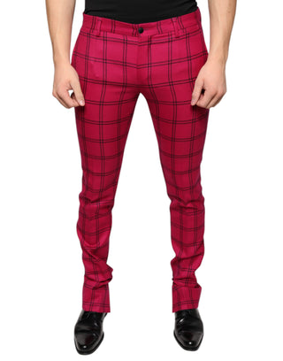Pantalones ajustados de lana a cuadros rosa