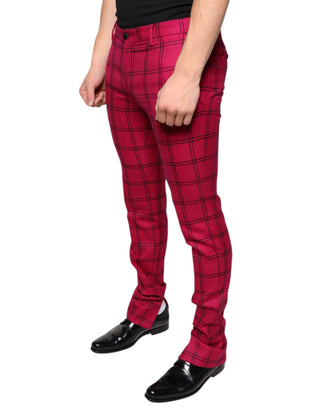Pantalones ajustados de lana a cuadros rosa