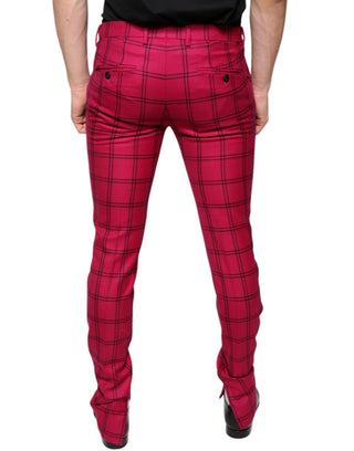 Pantalones ajustados de lana a cuadros rosa