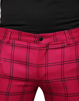 Pantalones ajustados de lana a cuadros rosa
