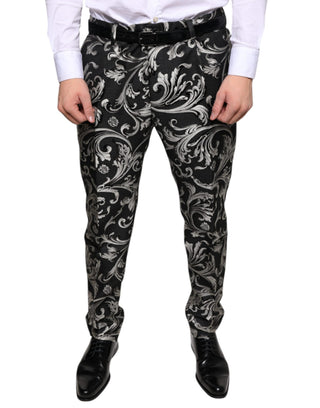 Schwarze Jacquard-Röhrenhose