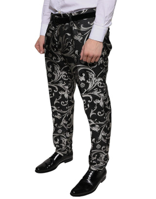 Schwarze Jacquard-Röhrenhose