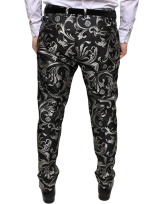 Schwarze Jacquard-Röhrenhose