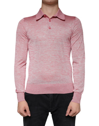 Rosa langärmliges Herren-Poloshirt aus Polyester