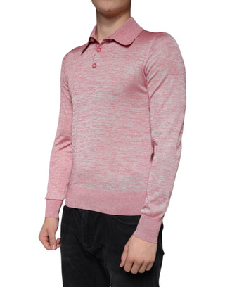 Rosa langärmliges Herren-Poloshirt aus Polyester