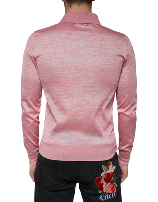 Rosa langärmliges Herren-Poloshirt aus Polyester