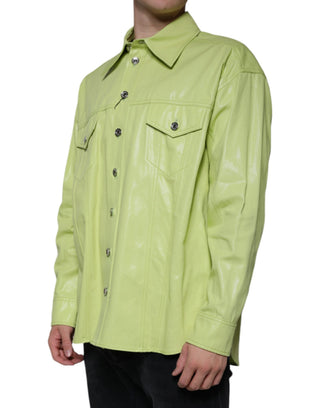 Camisa de algodón verde con cuello y botones para hombre