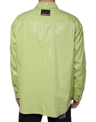 Camisa de algodón verde con cuello y botones para hombre