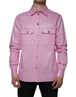 Camisa de algodón rosa con cuello y botones