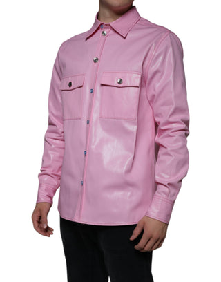 Camisa de algodón rosa con cuello y botones