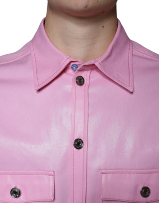 Camisa de algodón rosa con cuello y botones