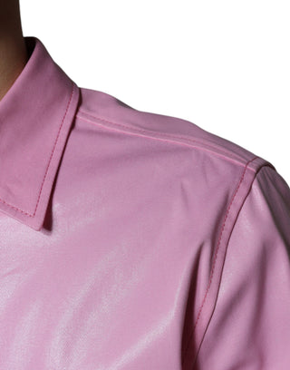 Camisa de algodón rosa con cuello y botones