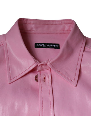 Camisa de algodón rosa con cuello y botones
