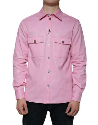 Camisa de algodón rosa con cuello y botones