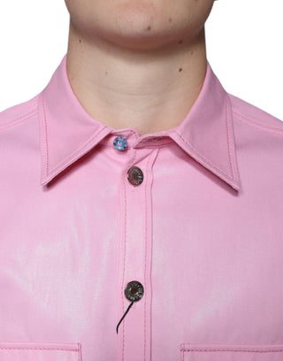 Camisa de algodón rosa con cuello y botones