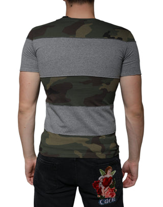 Mehrfarbiges Baumwoll-T-Shirt mit Rundhalsausschnitt im Camouflage-Muster